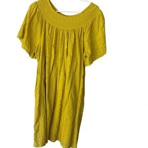 Old Navy Mustard Yellow Eyelet Smocked Shift Dress